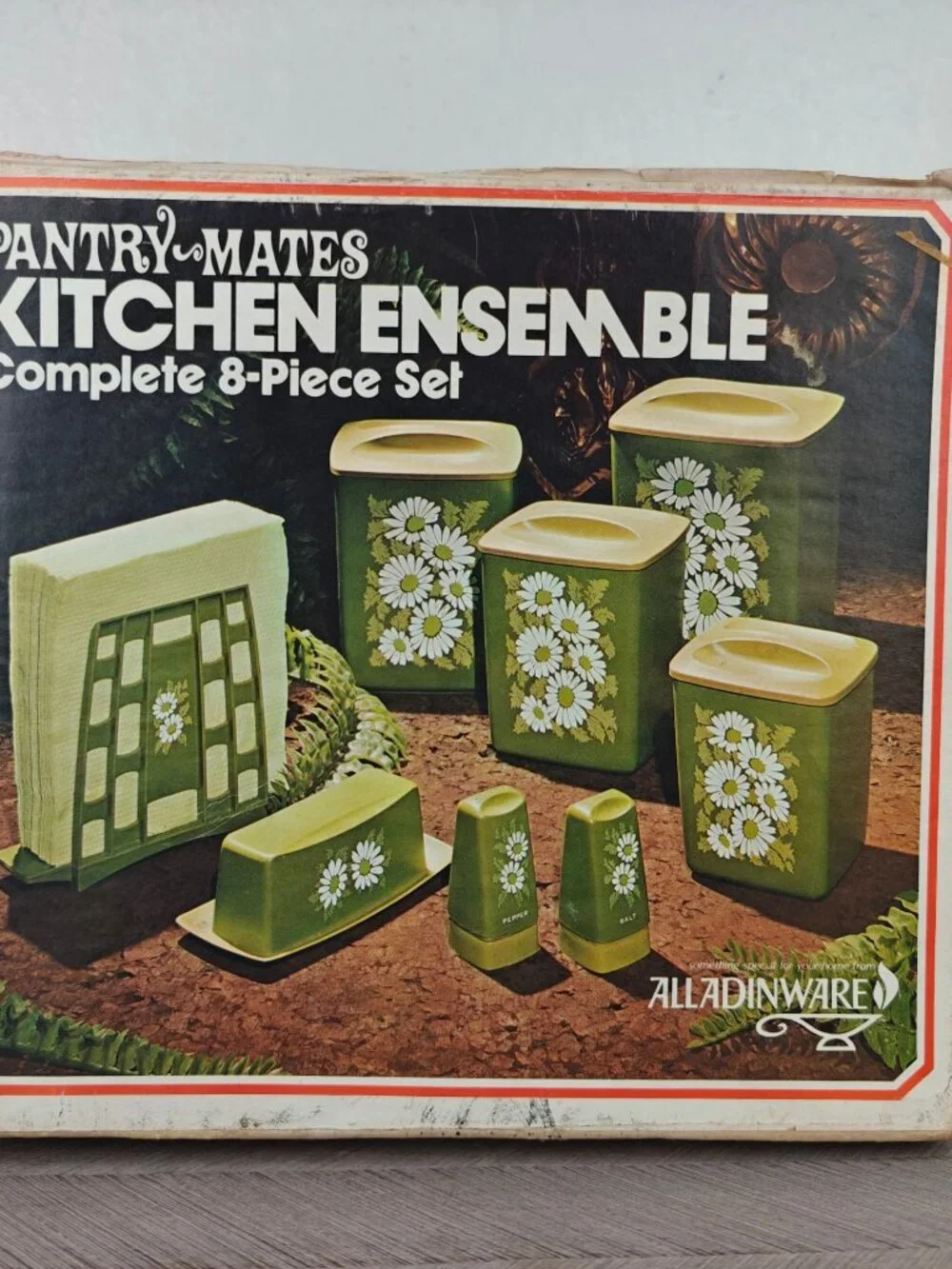 Vintage Pantry-Mates Kitchen Ensemble Canister Set 8-Piece Alladinware Green